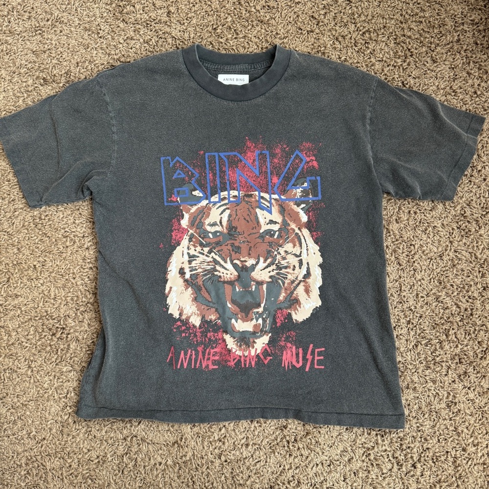 Anine Bing Tiger Charcoal Gray T-Shirt XS - Picture 3 of 5